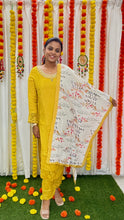 Load image into Gallery viewer, Mustard Kurta with hand embroidery 3 piece Set
