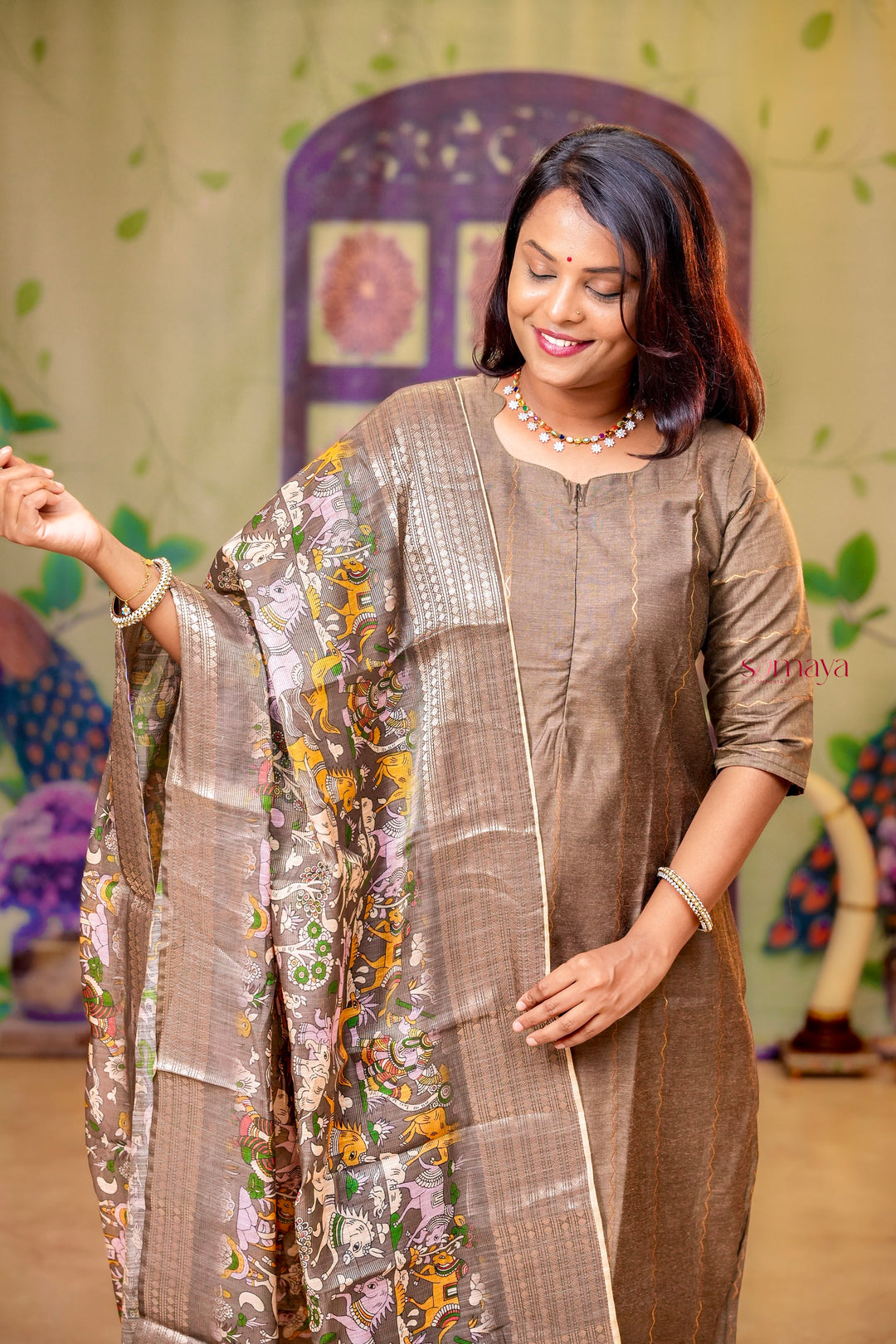 Silver raw silk Kurta 3 piece set with silver  dupptta