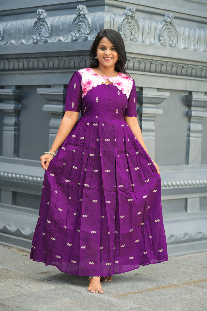 Purple peach organza Dress With Lining
