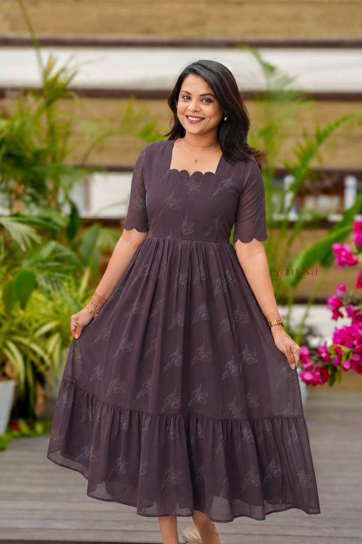Brown georgette casual Dress With Lining ( No-Iron Everyday Dress)