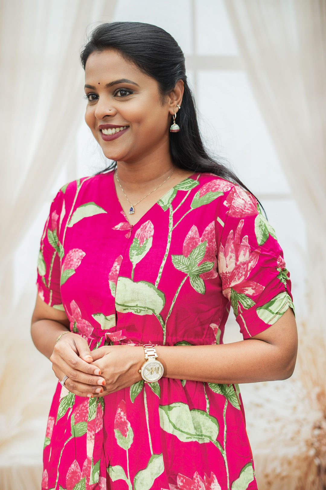 Pink Casual Dress With Lining