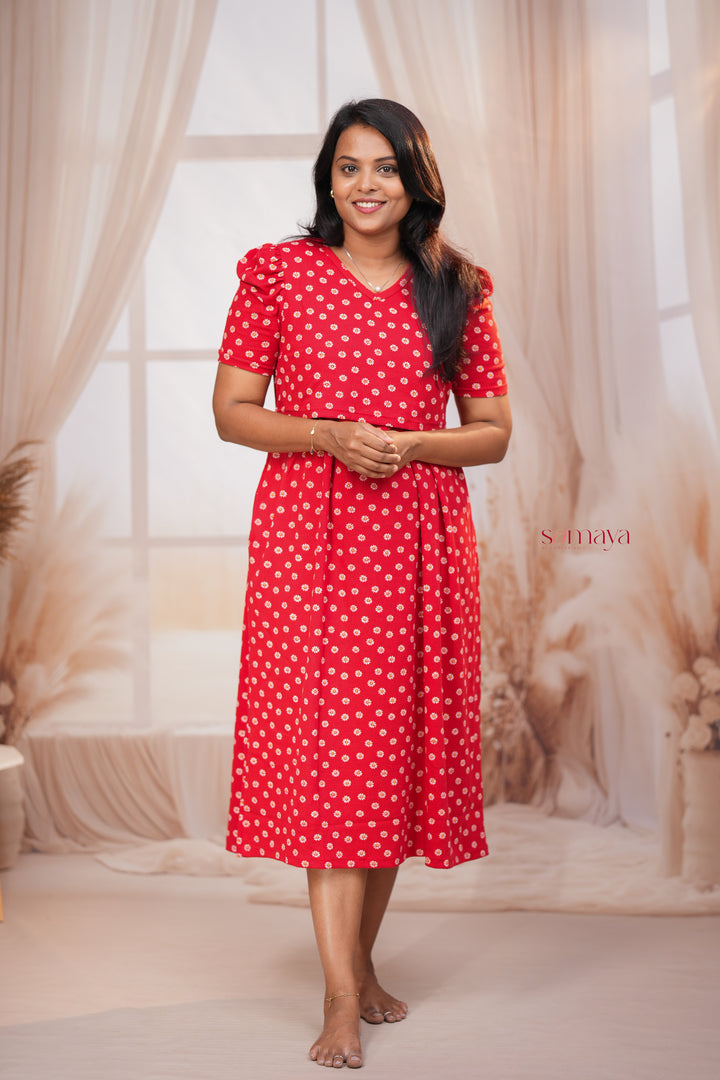 Calf Length BURNT ORANGE  Waffle  Dress