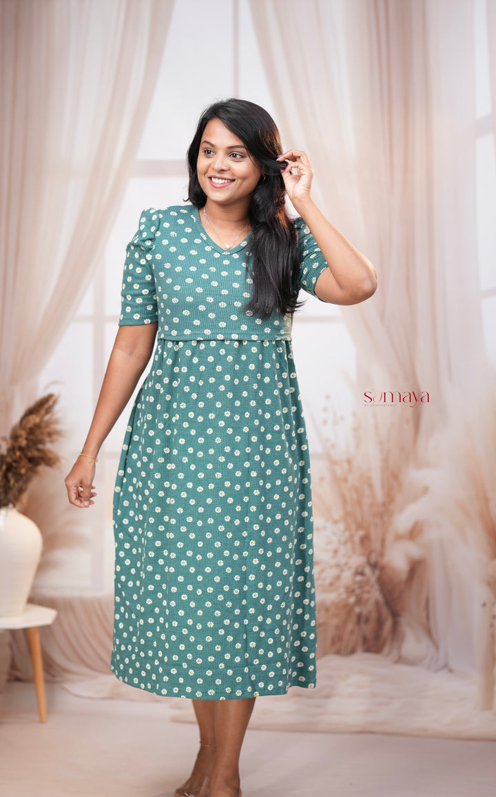 Calf Length Daisy Waffle Light Weight Dress
