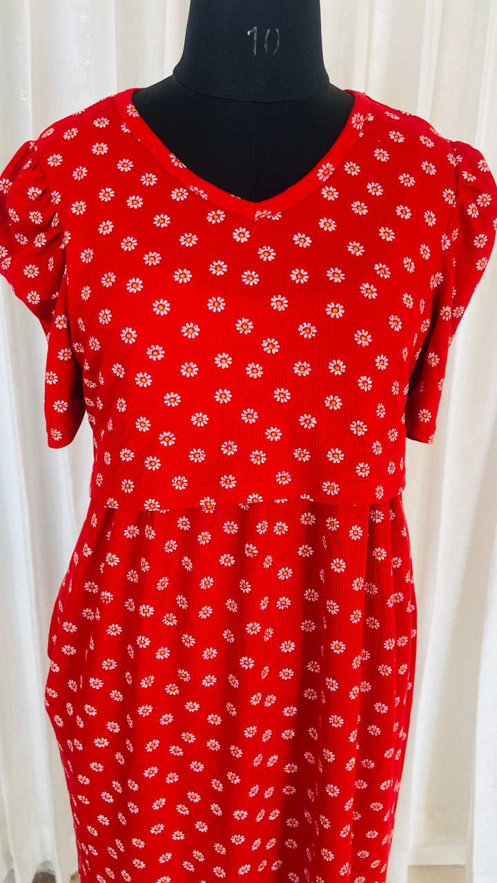 Calf Length BURNT ORANGE  Waffle  Dress