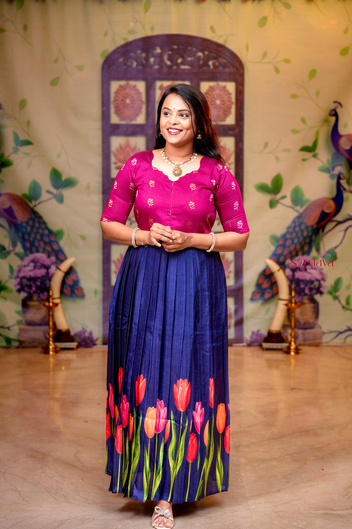 Varshini - blue festive  maxi dress with lining