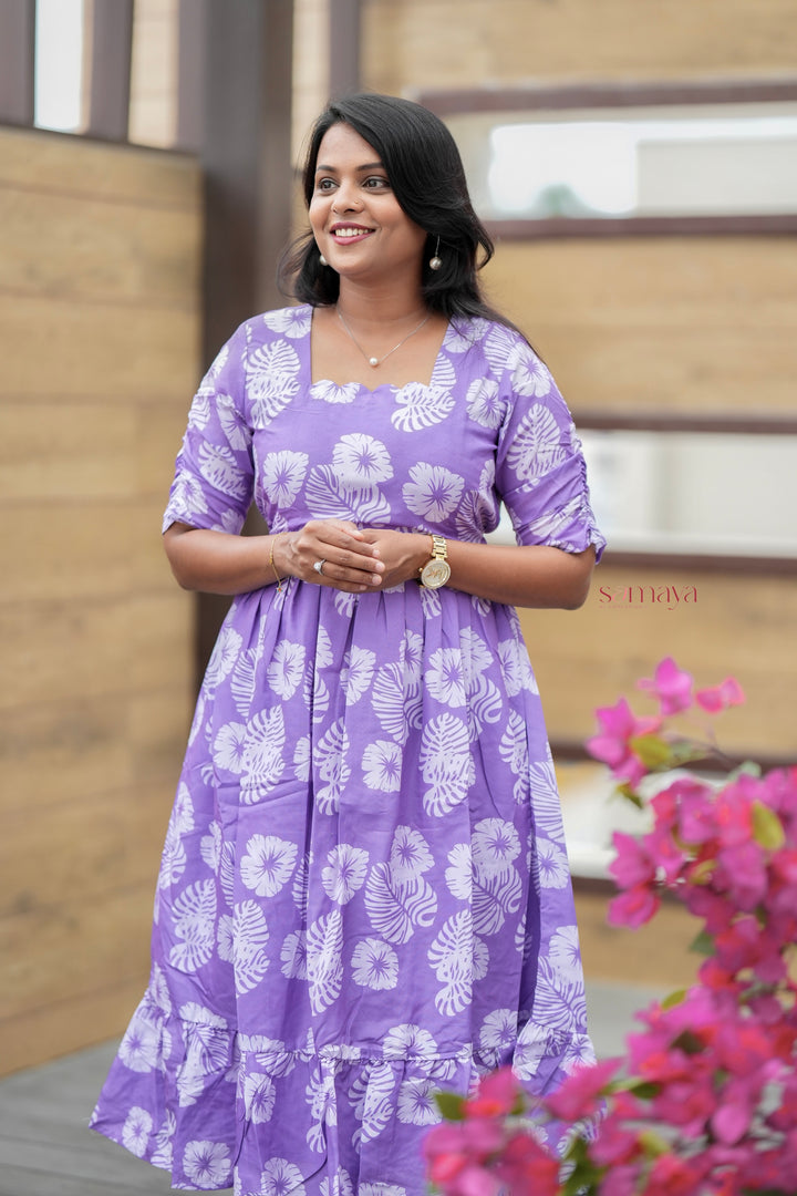 Lilac Casual Dress With Lining( Wrinkle-Free Cotton Blend Dress)
