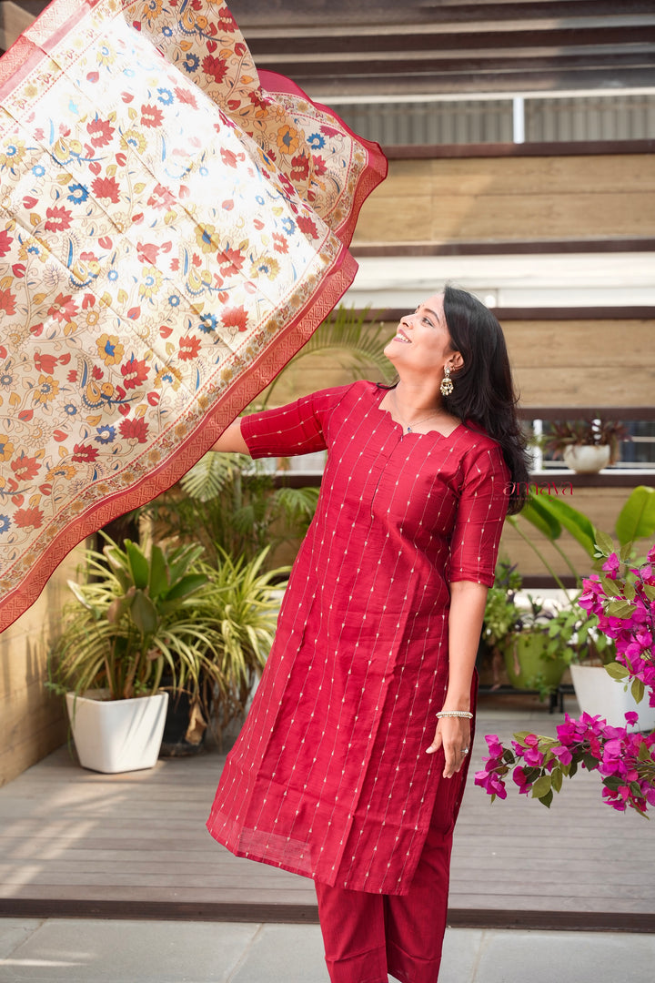 Sinthoor 3 piece raw silk suit set with Dupatta