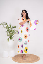 Load image into Gallery viewer, Maxi White Sunflower Ribbed Dress with dress baby tshirt ( samaya exclusive premium fabric ) mention baby tshirt size in notes
