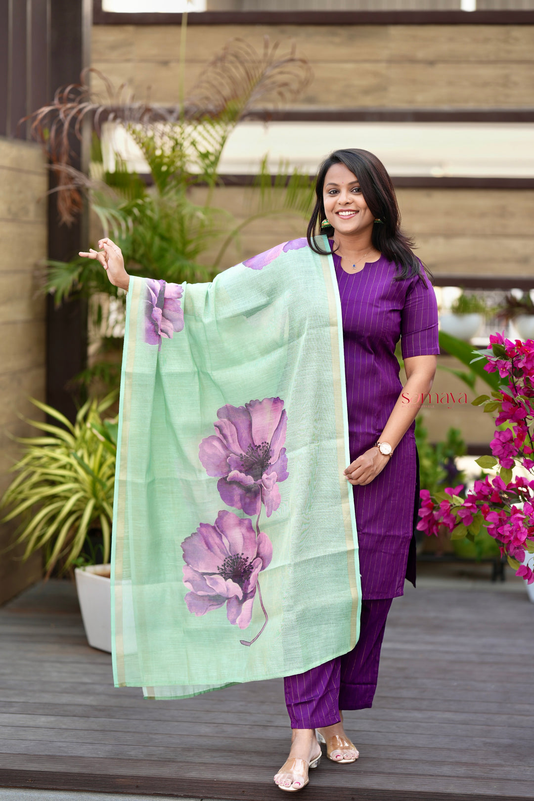Rohini  raw silk suit set of 3 with linen gold border  duppatta ( pre order)