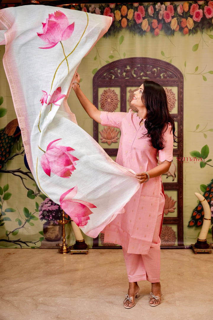 Malar - baby pink  raw silk Kurta Set of 3