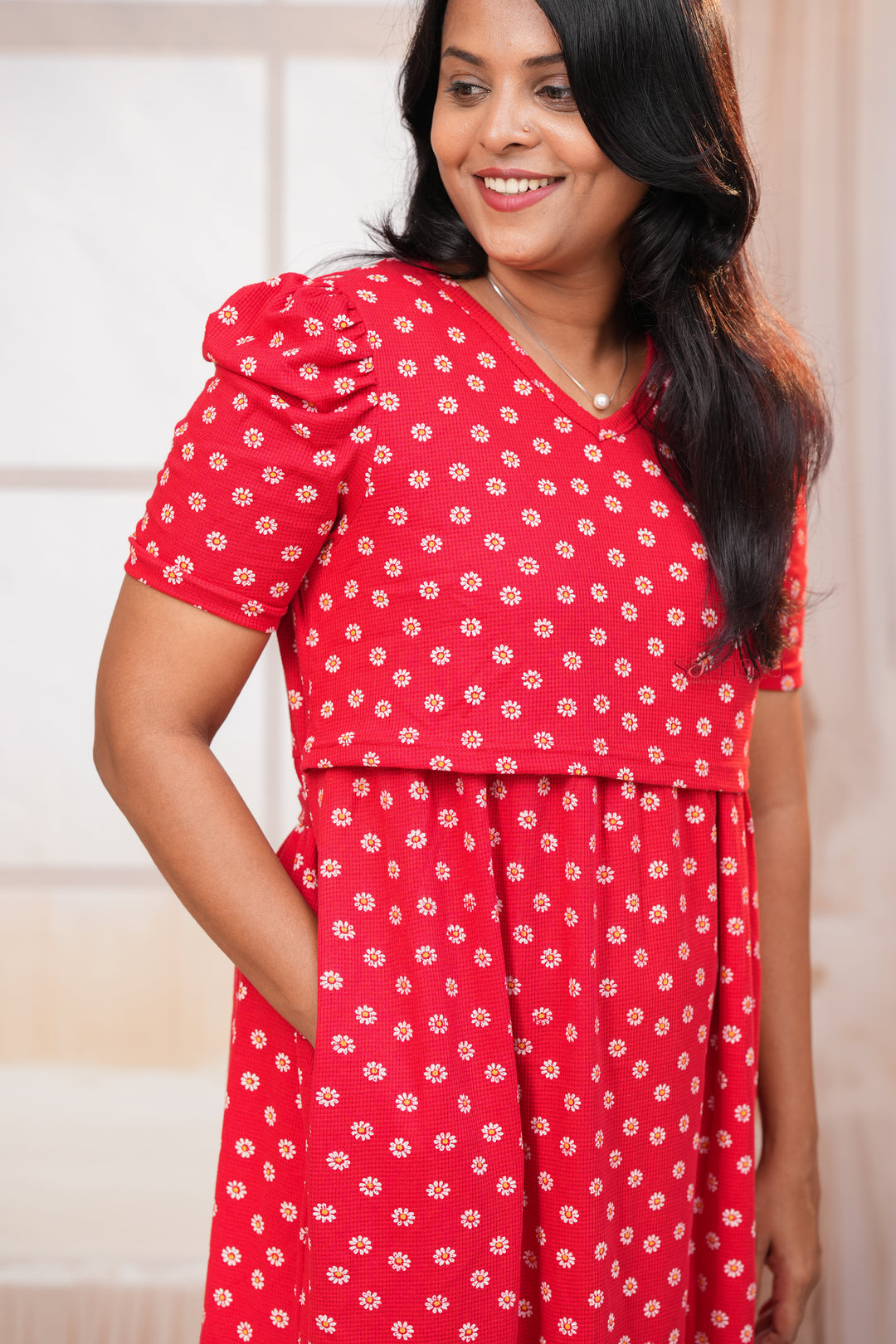 Calf Length BURNT ORANGE  Waffle  Dress