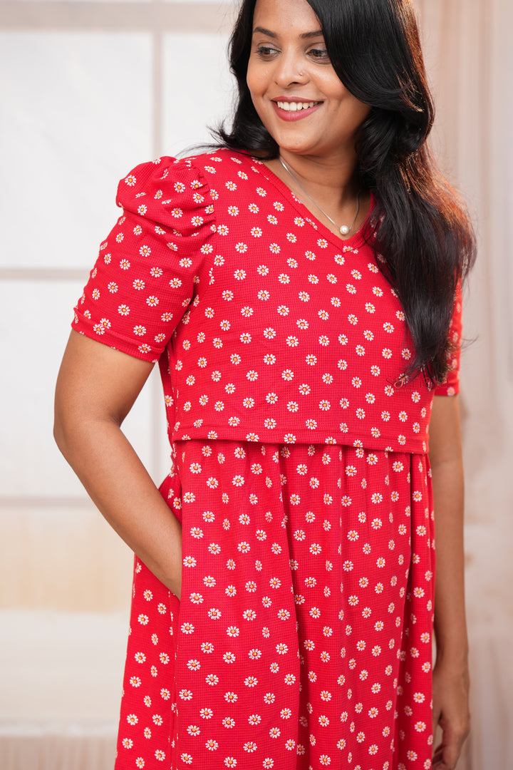 Calf Length BURNT ORANGE  Waffle  Dress