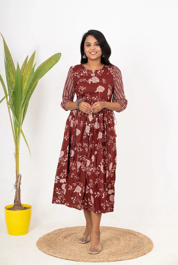 Brownie  Maternity Feeding day to night  dress without lining