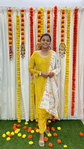 Mustard Kurta with hand embroidery 3 piece Set