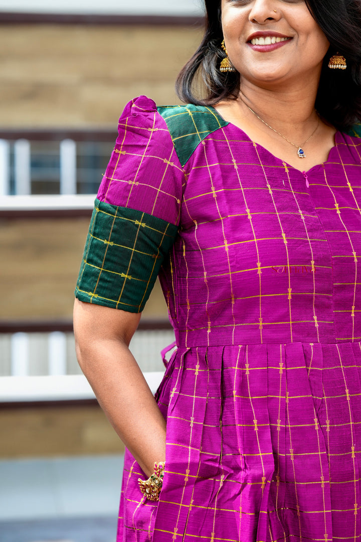 Poongulazi checked maxi Dress With Lining ( pre order )