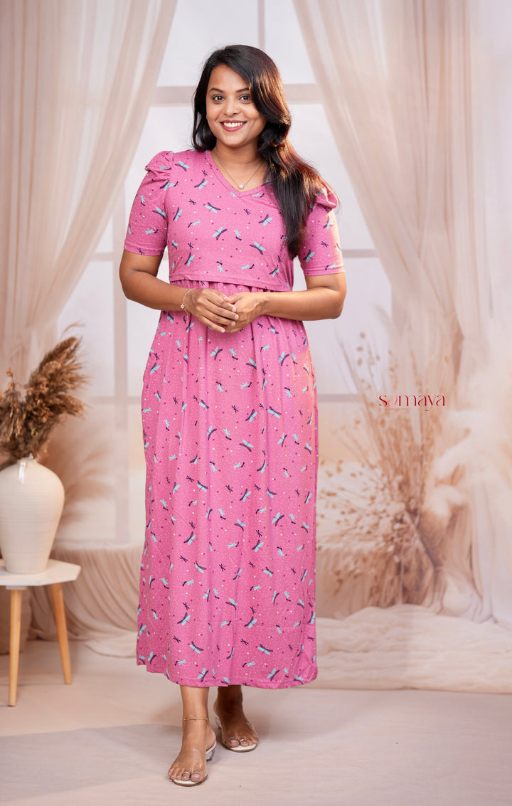 Maxi Dusty pink  dragonfly  Light Weight Dress