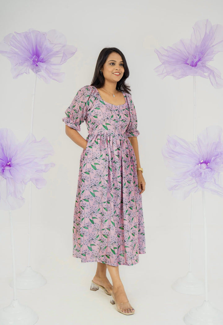 Emma  casual  Dress With Lining "Non-Maternity &  maternity Feeding-Friendly Dress"
