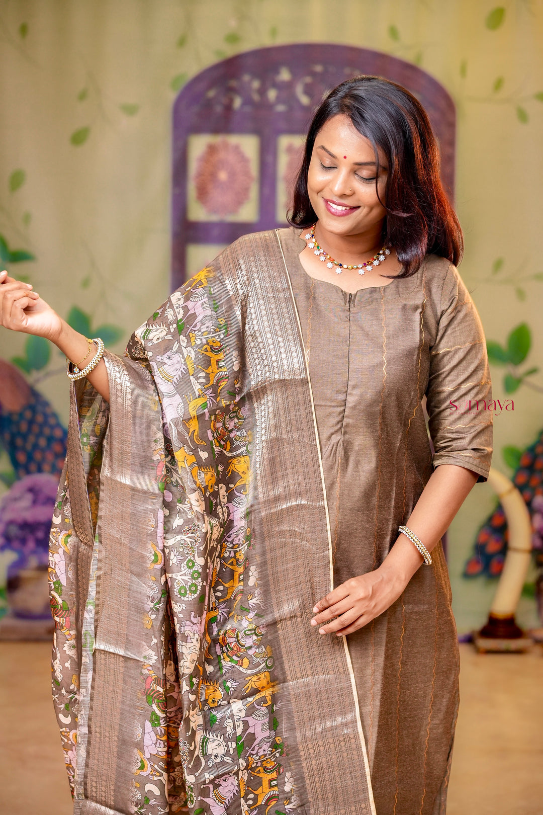 Silver raw silk Kurta 3 piece set with silver  dupptta