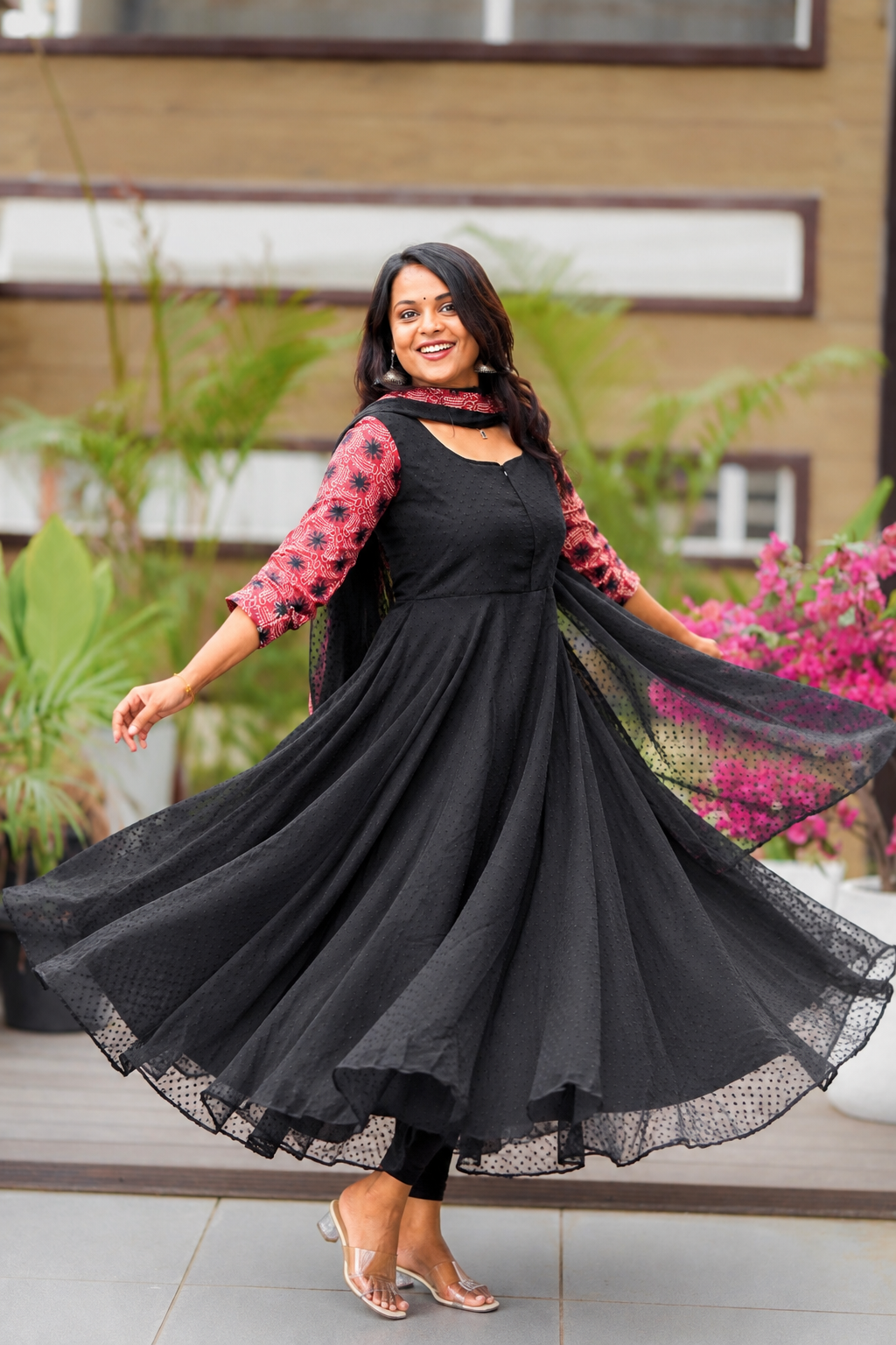 Keerthi Suresh -Black Anarkali with Dupatta With Lining