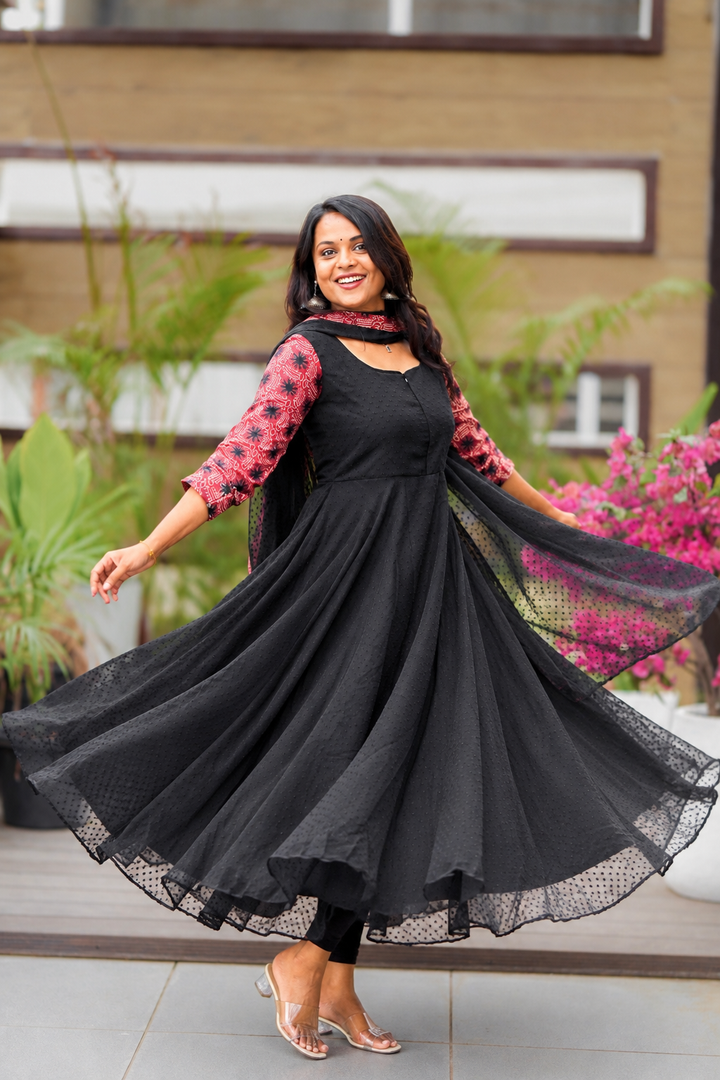 Keerthi Suresh -Black Anarkali with Dupatta With Lining