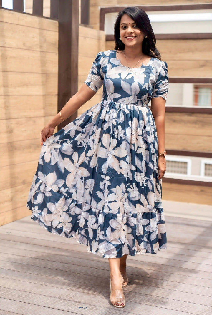 Grey Delta crepe Casual Dress With Lining( Zero-maintenance: just wash, dry & wear)