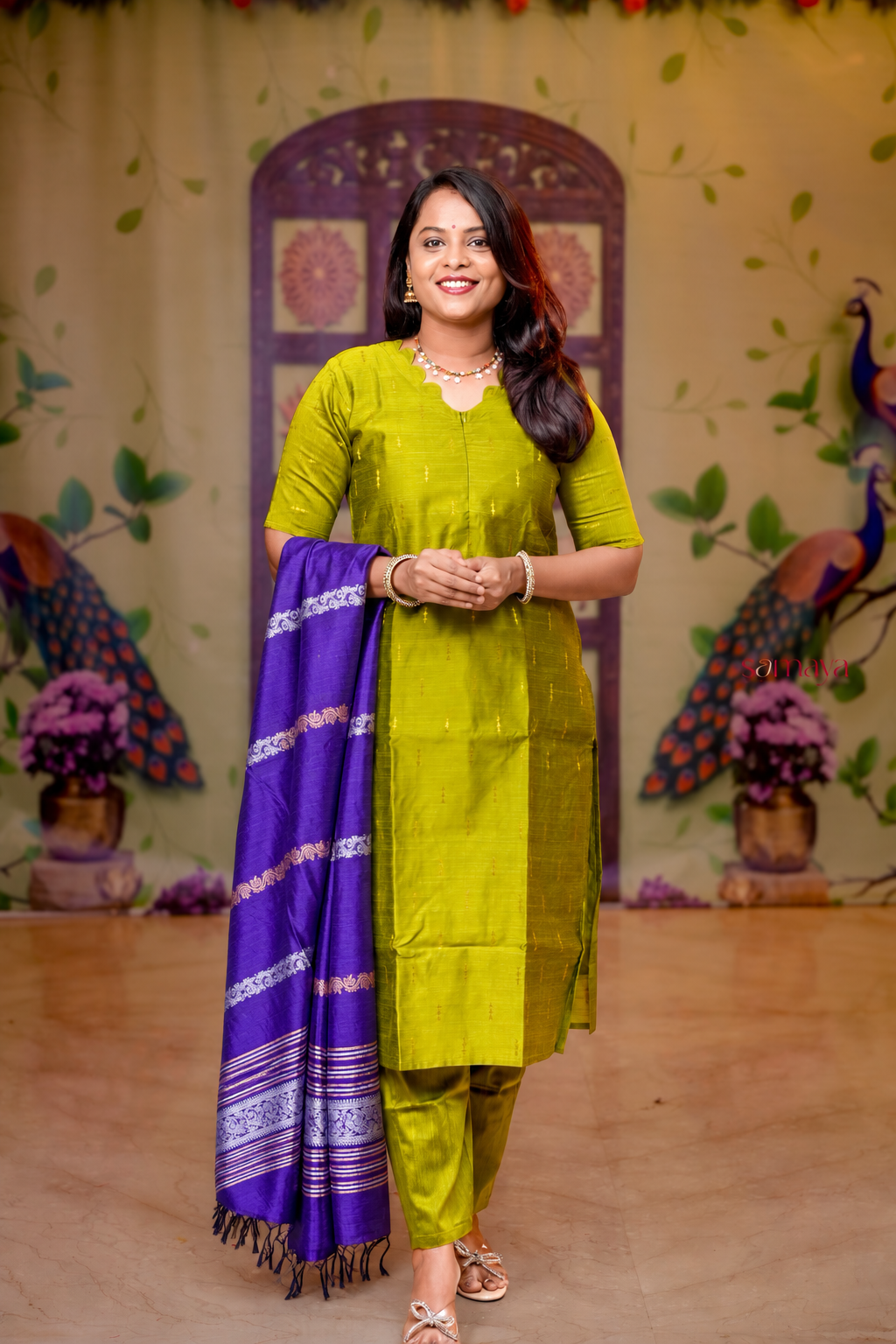 Anjali- green  raw silk Kurta 3 piece set