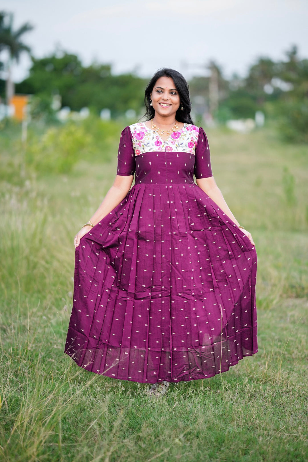 Durga Raw silk maxi Dress With Lining
