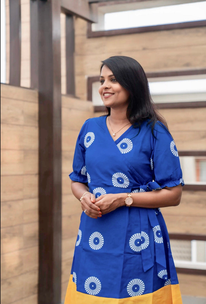 Blue Wrap  Dress Without Lining ( choose smaller size for good fit )
