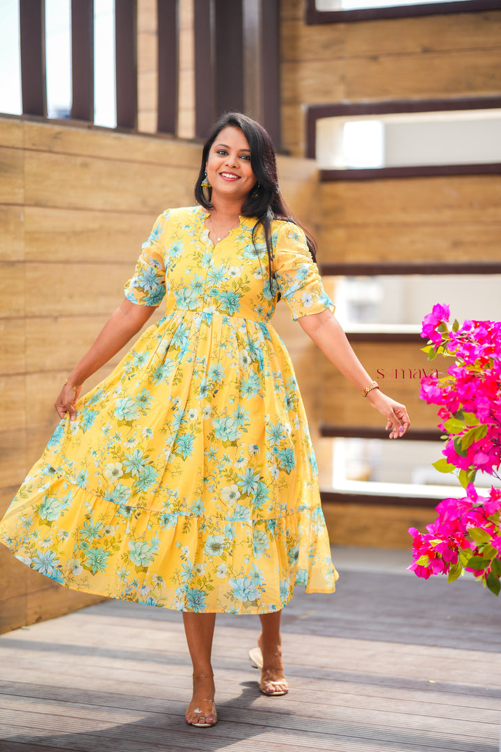 Yellow georgette casual  Dress With Lining ( pre order)