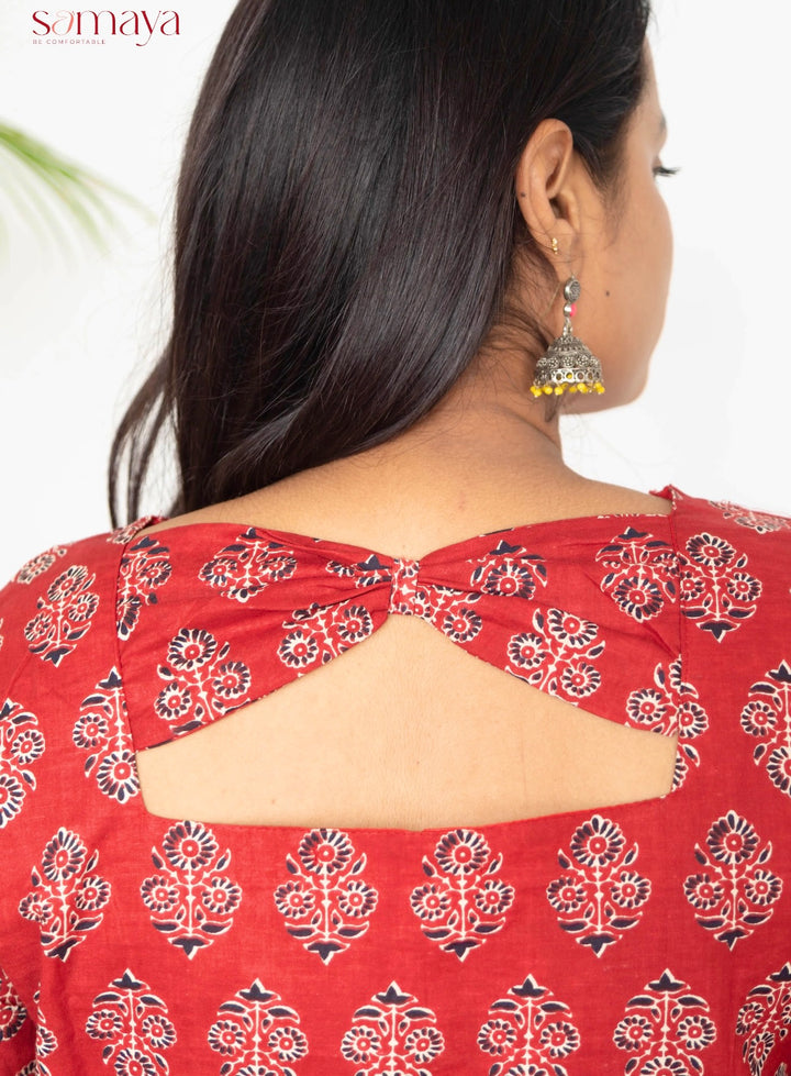 Maroon hand block cotton  dress and full lining