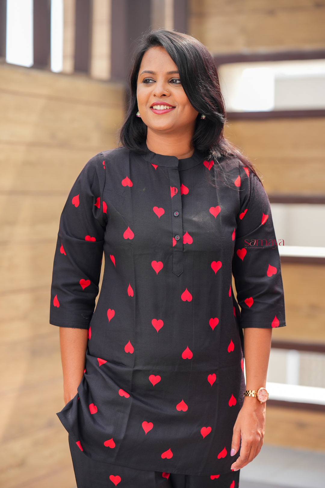 Heartly night co-ord set ( cotton blend no iron )