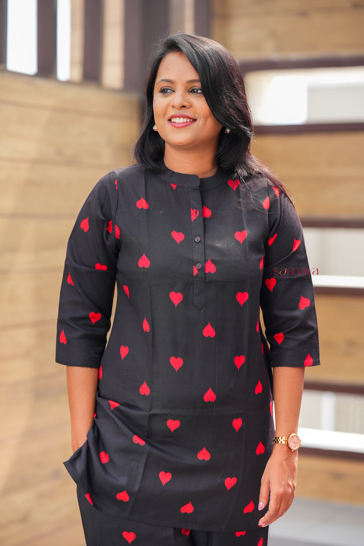 Heartly night co-ord set ( cotton blend no iron )