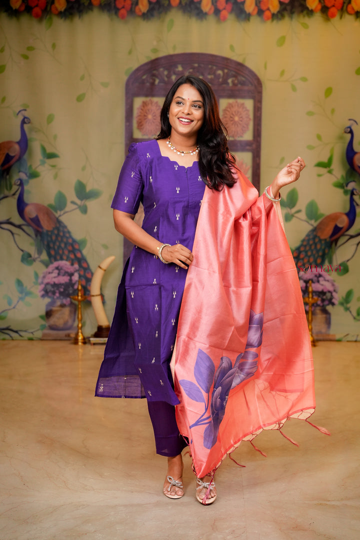 Yaaz - purple  raw silk Kurta 3 piece set
