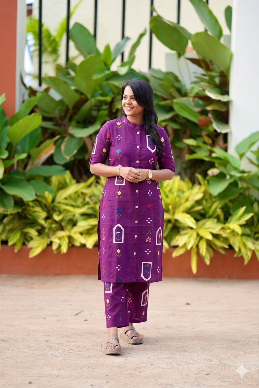 Siya  cotton  Co-ord set (button opening)