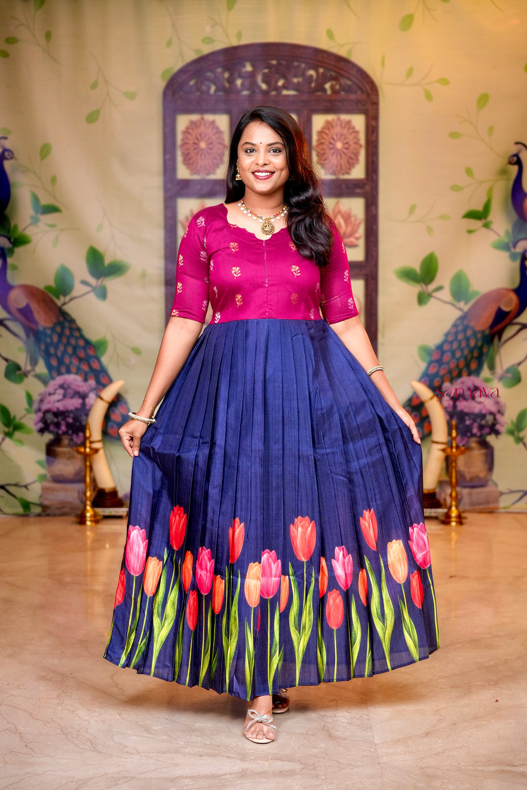Varshini - blue festive  maxi dress with lining