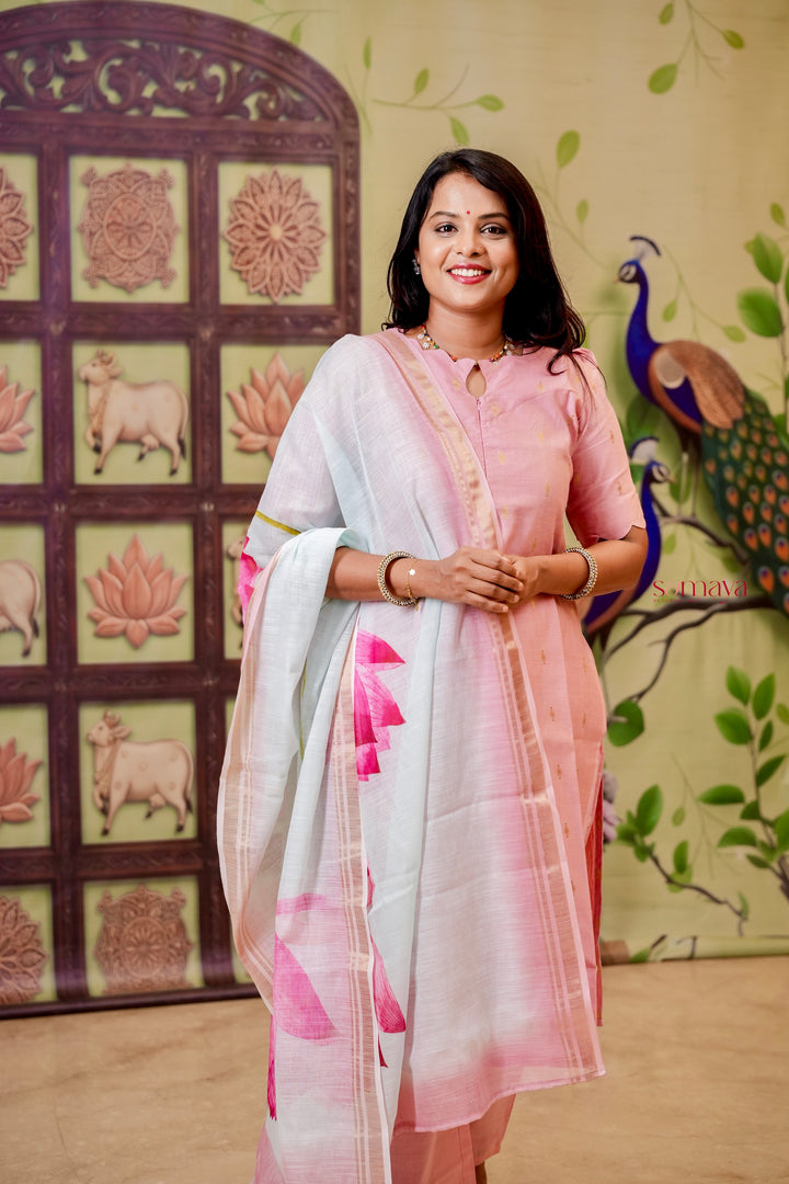 Malar - baby pink  raw silk Kurta Set of 3