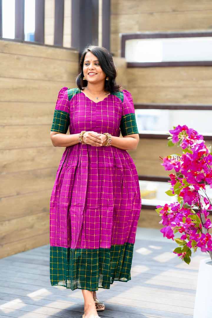 Poongulazi checked maxi Dress With Lining ( pre order )