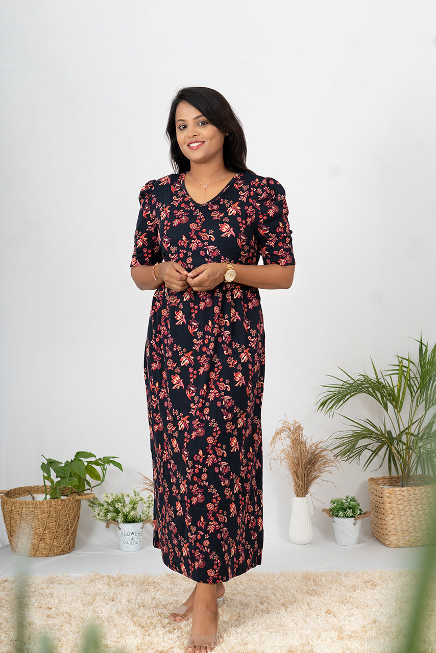 Maxi Scarlet Dress light weight( Minor embroidery variation so sold at sale price )