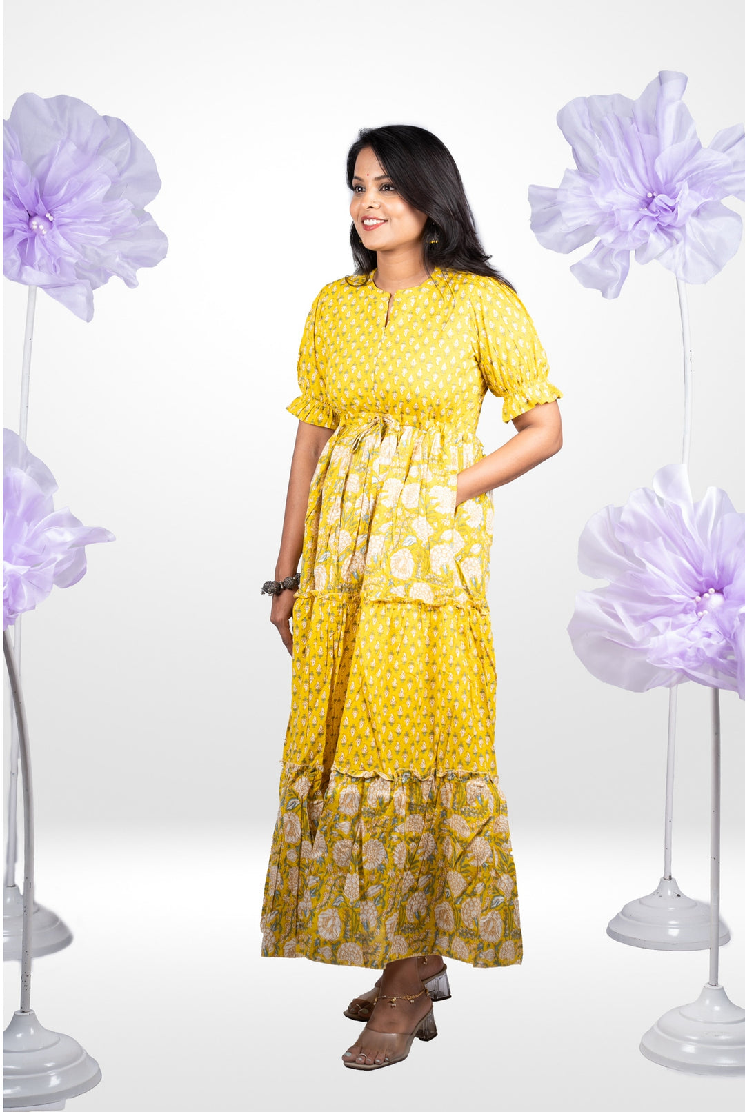 Yellow casual Maxi Dress With Lining Non-Maternity & Feeding-Friendly Dress