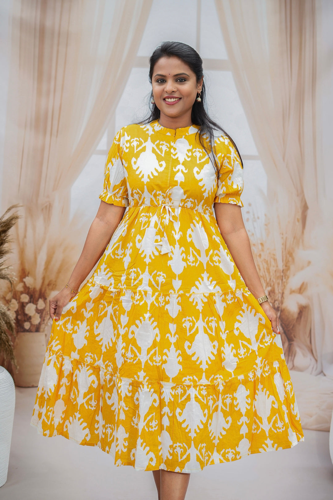 Yellow Casual Dress With Lining