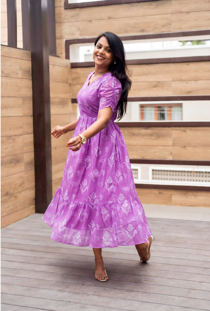 Lilac Georgette Casual  Dress With Lining ( No-Iron Everyday Dress)