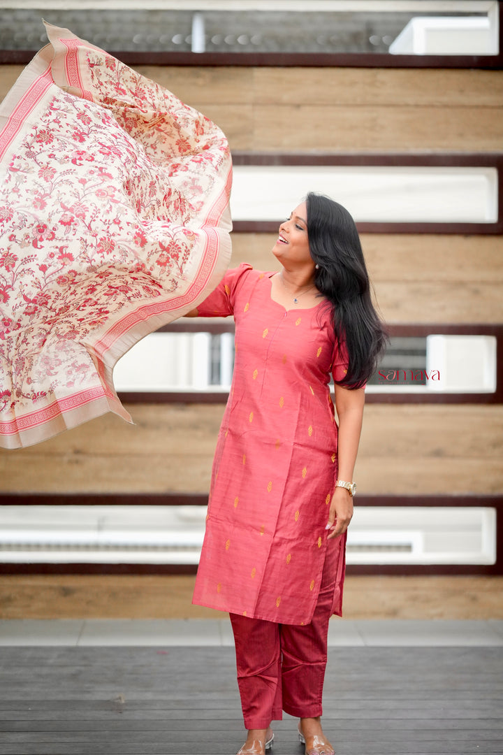 Divya  3 piece raw silk suit set with dupptta set of 3 ( Ready to dispatch )