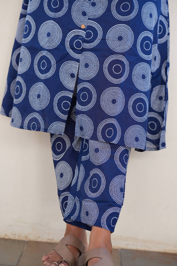 Navy cotton kurta set (button opening)
