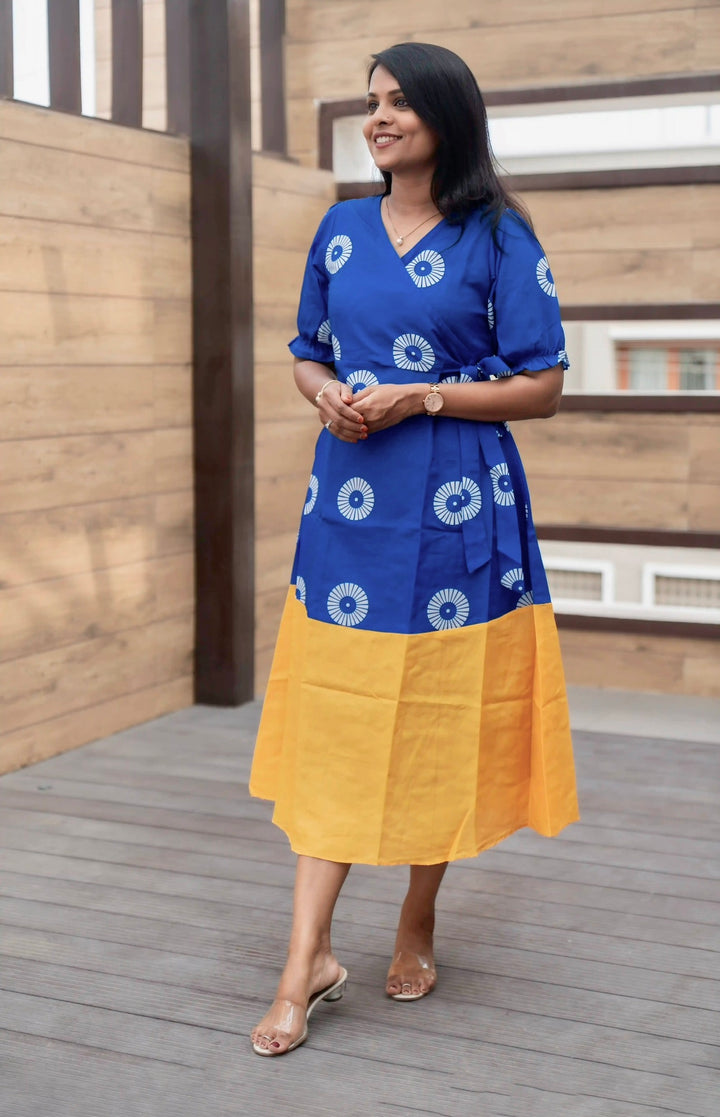 Blue Wrap  Dress Without Lining ( choose smaller size for good fit )
