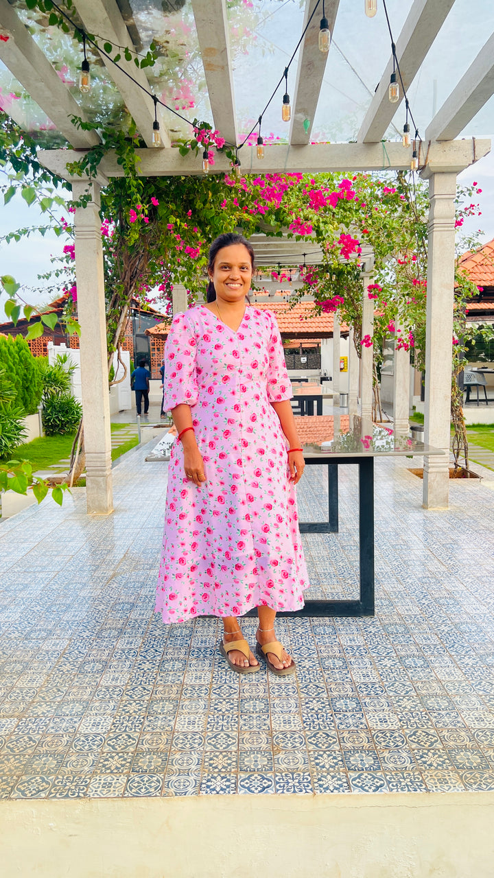 Rose casual  Dress With Lining