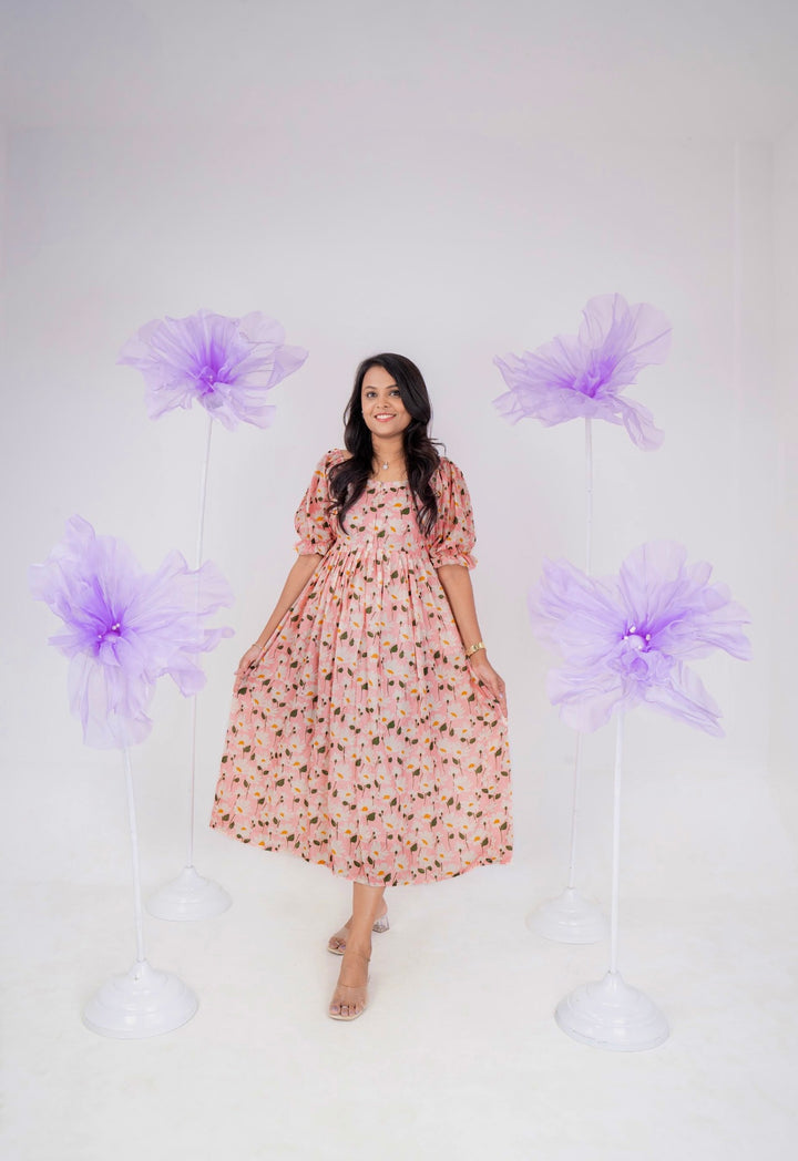 Tara  casual Dress With Lining "Non-Maternity & Feeding-Friendly Dress"