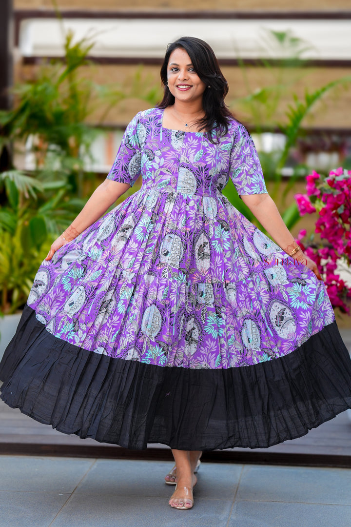 Maxi  peacock Casual Dress With Lining