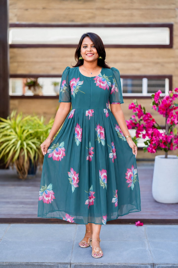 Riya georgette casual  Dress With Lining ( No-Iron Everyday Dress)