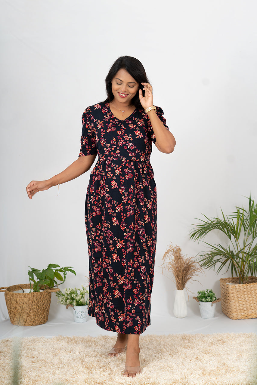 Maxi Scarlet Dress light weight( Minor embroidery variation so sold at sale price )