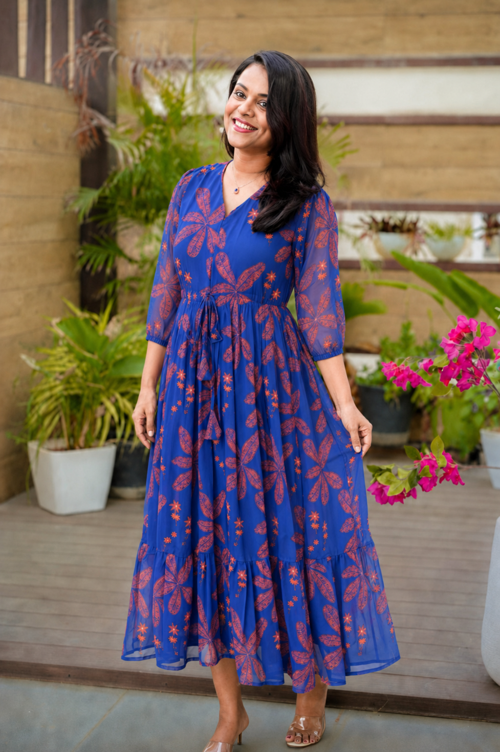 Blue georgette casual Dress With Lining ( No-Iron Everyday Dress)